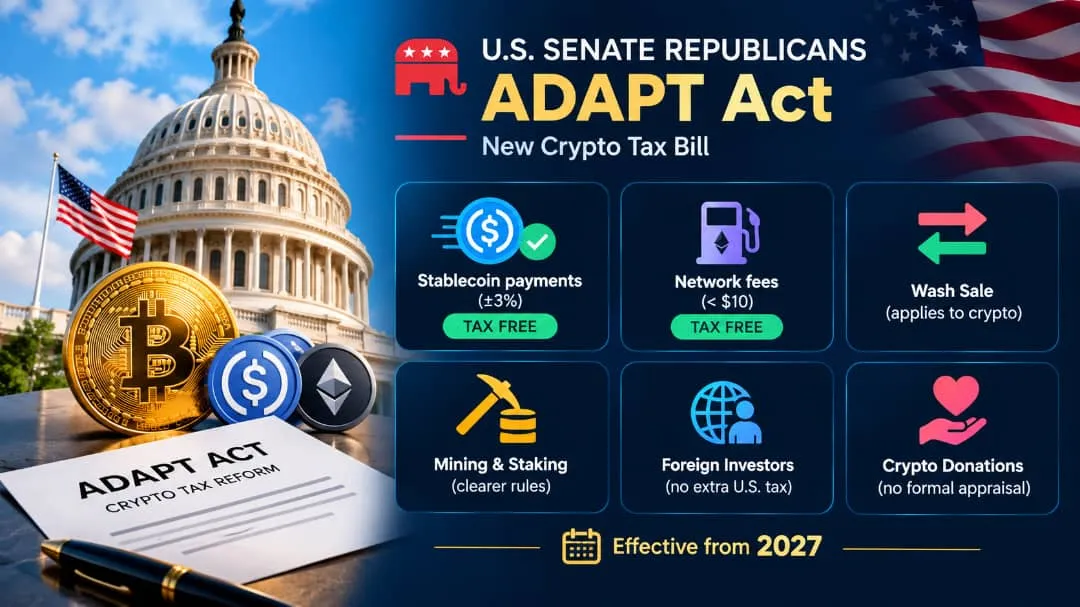 🔴 جمهوری‌خواهان سنای آمریکا لایحه مالیاتی جدیدی برای رمزارزها با نام ADAPT Act معرفی کردند