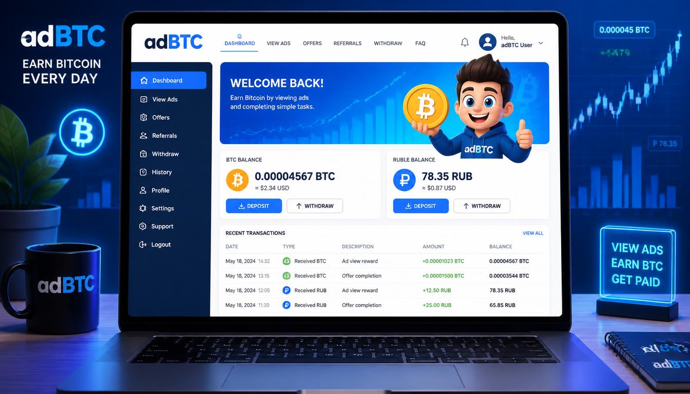 وب سایت adBTC برای دریافت BTC و روبل رایگان