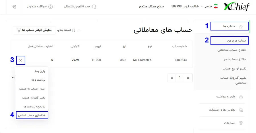 حساب اسلامی بروکر ایکس چیف